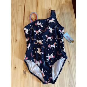 Cat & Jack Girls Unicorn Rainbow One Piece Swimsuit Navy Blue Size M 8 Plus NEW